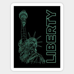 Liberty & the Statue Of Liberty in a green line drawing Magnet